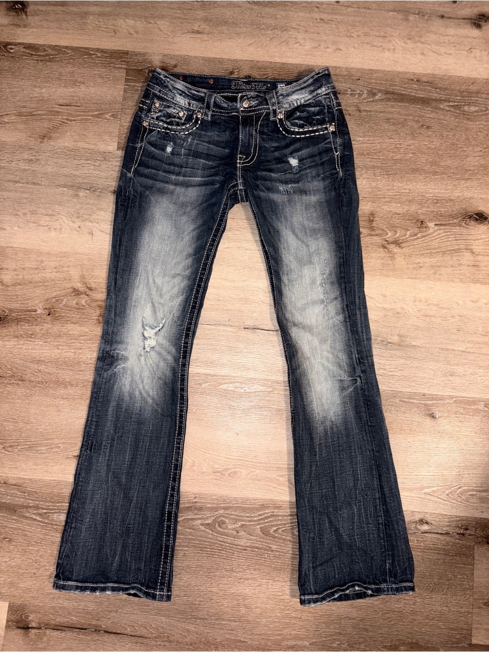Miss Me Faded Dark Blue Boot Cut Jeans